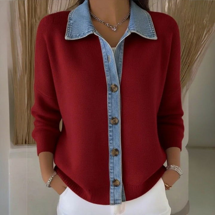 GIULIA - Maglione in Maglia con Collo in Denim