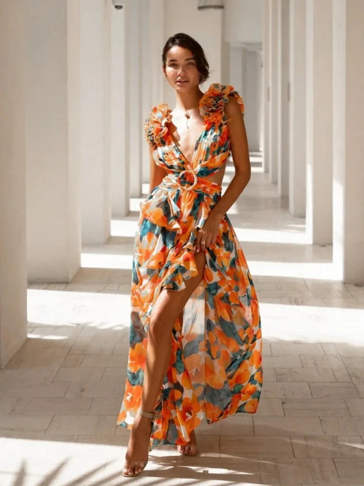 Lexi - Elegante Abito Maxi Senza Schiena con Rouches