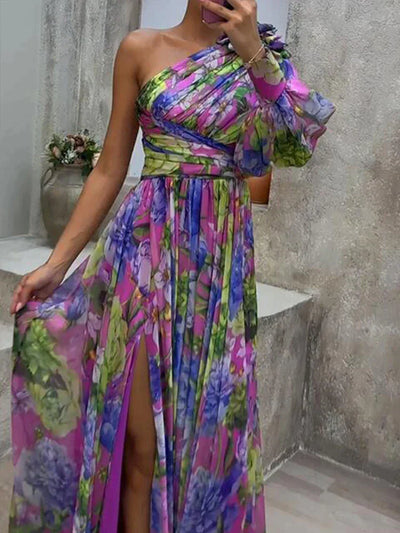 Allegra | Abito Floreale Asimmetrico dai Colori Vivaci