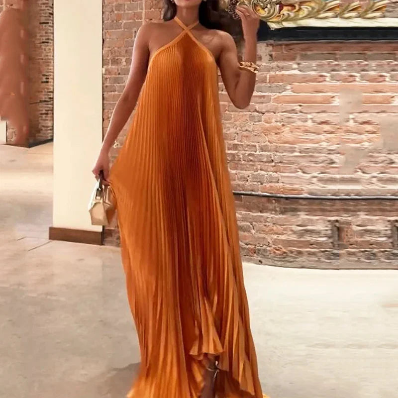 Kyla - Abito Maxi con Scollo Halter Pieghettato Chic