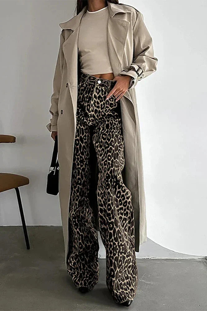 Sofia™ | Pantaloni casual con bottoni, tasche multiple e stampa leopardata