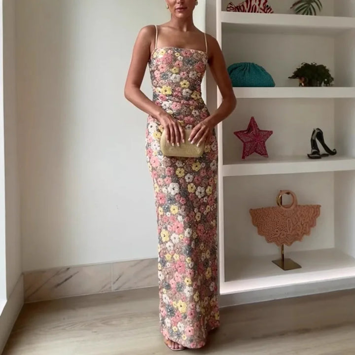 Chiara | Abito Lungo Floreale con Spalline Sottili