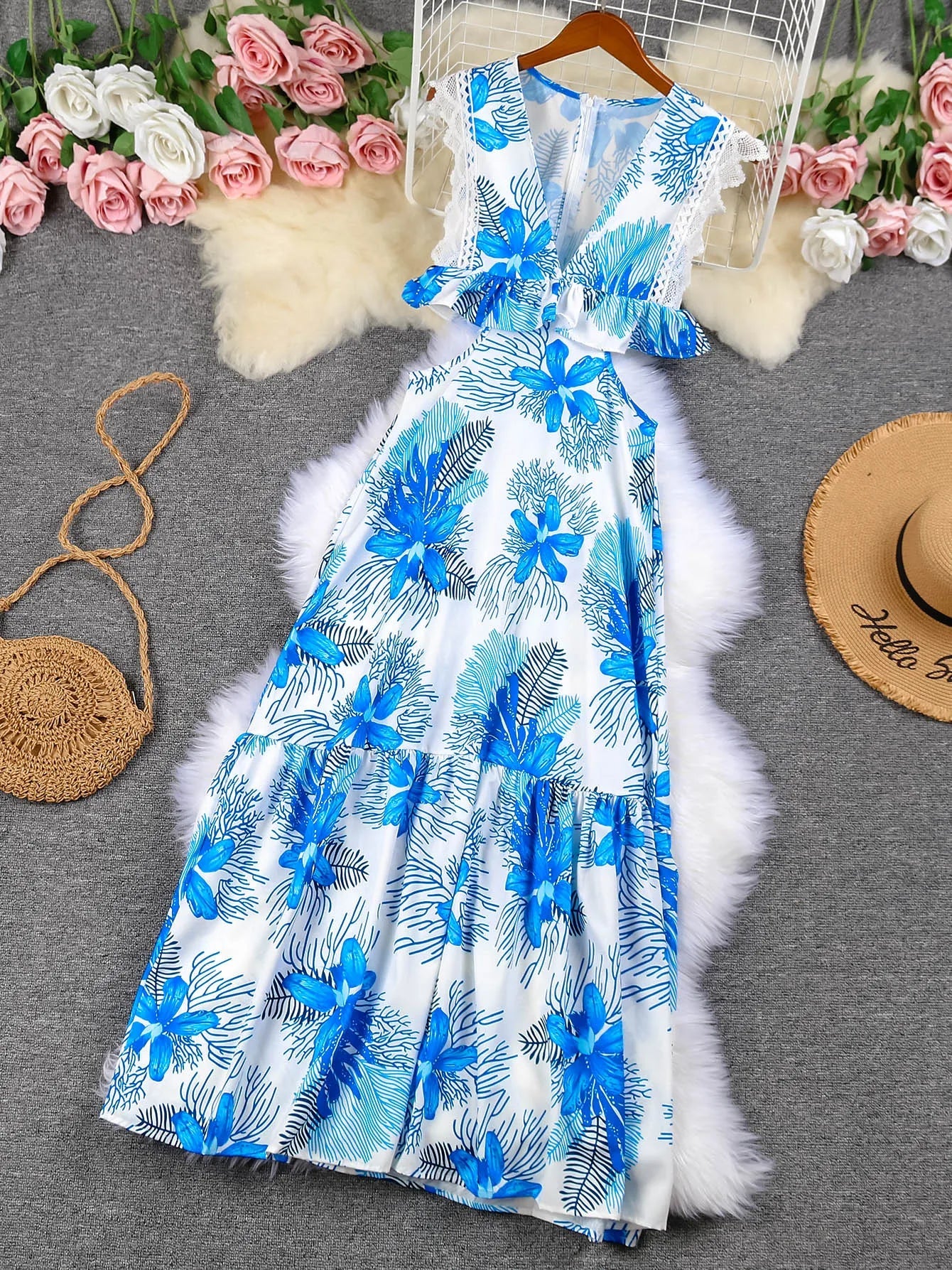 Margie - Abito Maxi in Pizzo Senza Maniche alla Moda