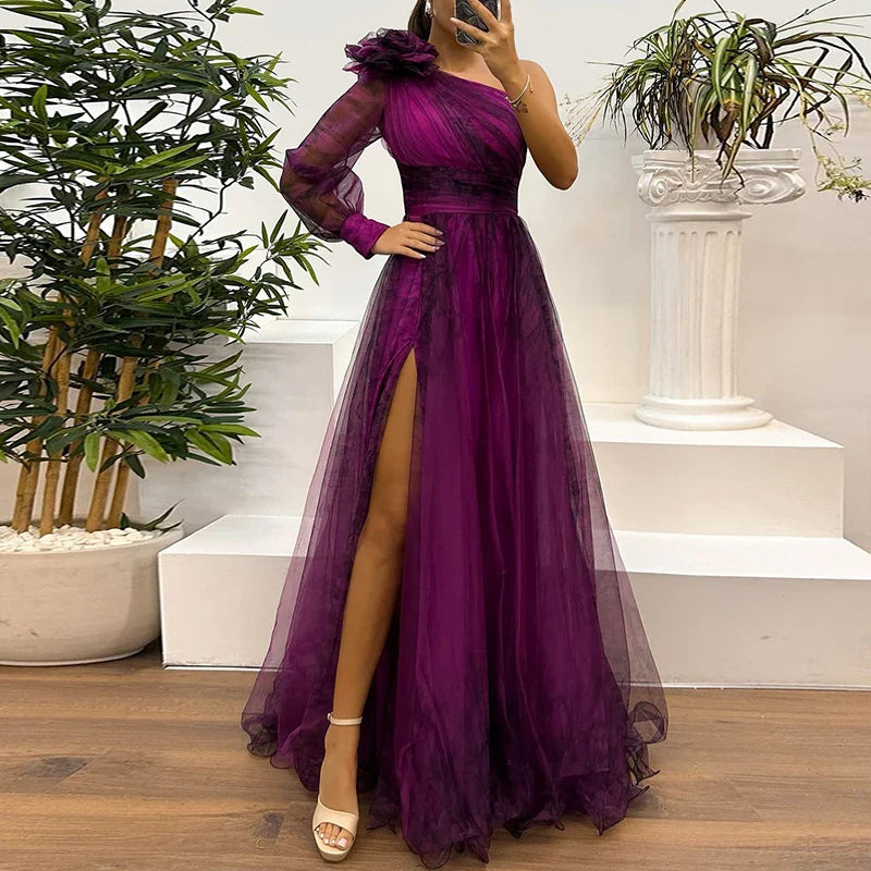 Judith - Vestito Maxi in Rete Stampato con Spalla Scoperta alla Moda