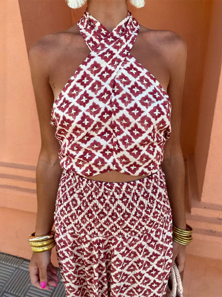 Mickay | Abito midi elegante arricciato con spalle scoperte