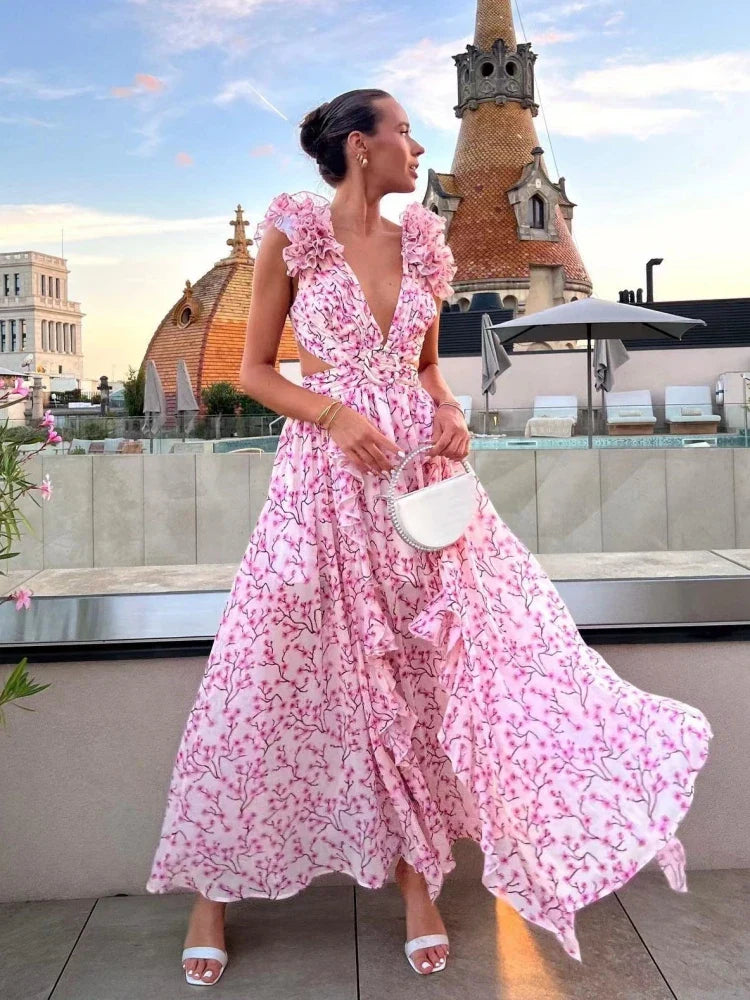 Lexi - Elegante Abito Maxi Senza Schiena con Rouches