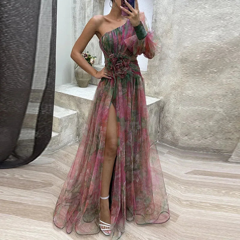 Viviana – Maxi Abito Artistico con Spacco Elegante
