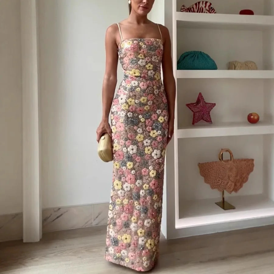 Chiara | Abito Lungo Floreale con Spalline Sottili