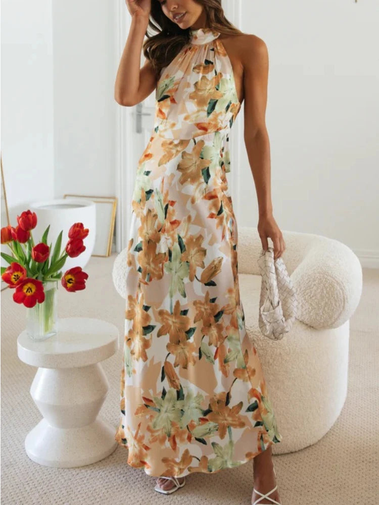 Giulia – Abito Lungo Floreale con Collo Halter