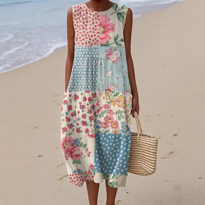 Adelina | Abito Lungo Estivo Patchwork Floreale
