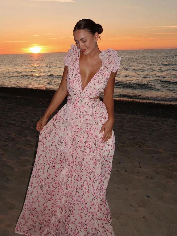 Lexi - Elegante Abito Maxi Senza Schiena con Rouches