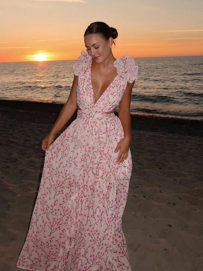 Lexi - Elegante Abito Maxi Senza Schiena con Rouches