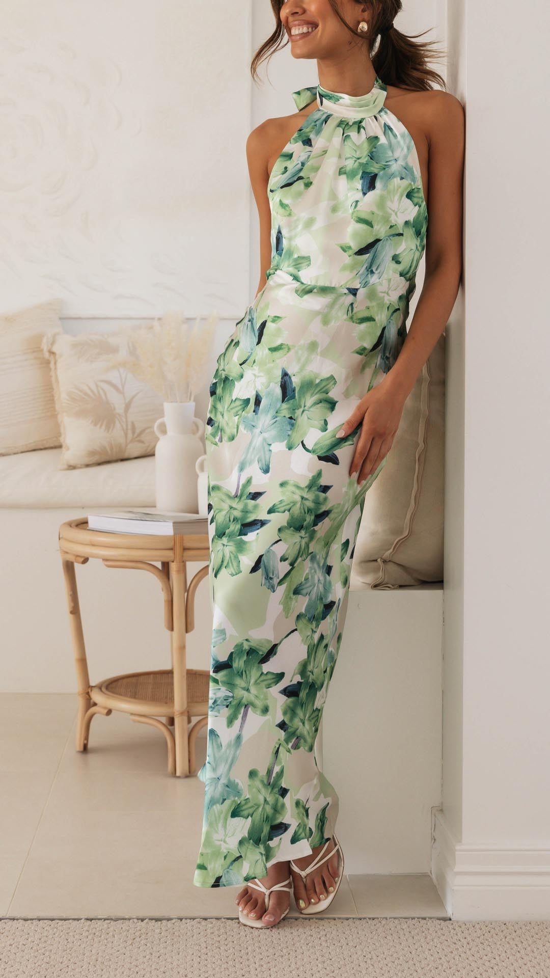 Shannon | Abito Maxi Floral con Scollo Halter