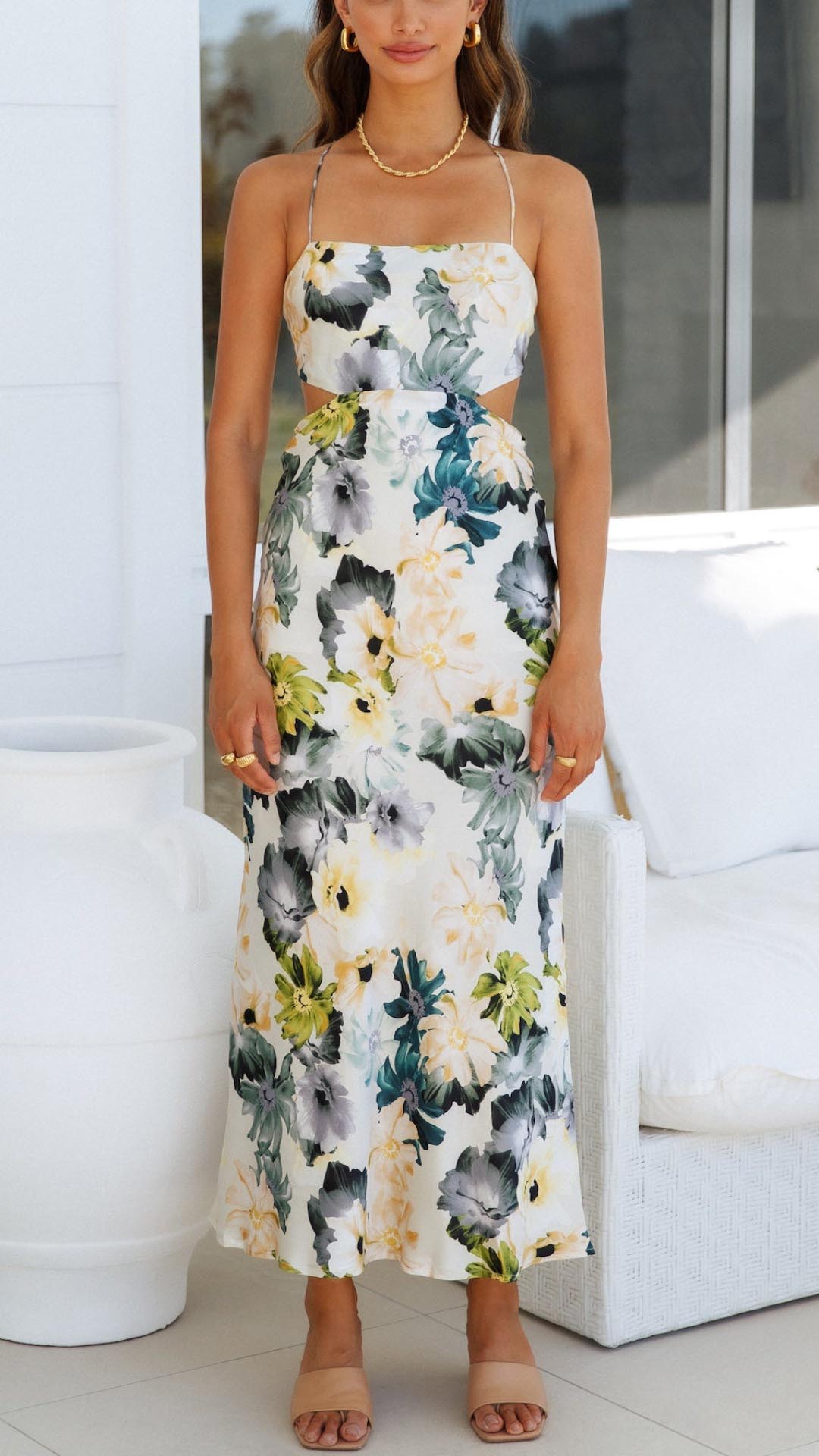 Fioretta – Abito Lungo in Raso con Schiena Scoperta