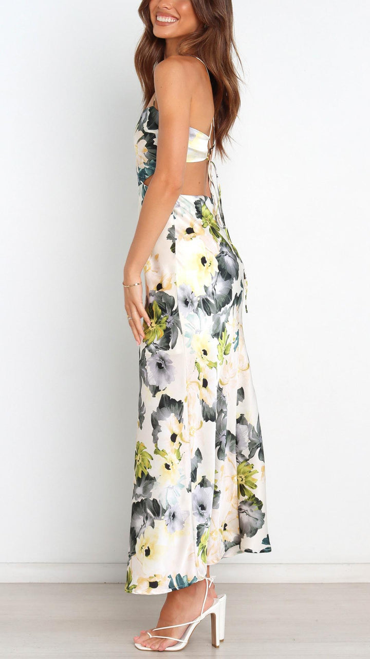 Fioretta – Abito Lungo in Raso con Schiena Scoperta