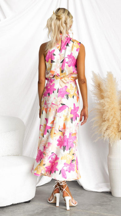 Elena | Abito Midi con Collo Alto e Motivo Floreale