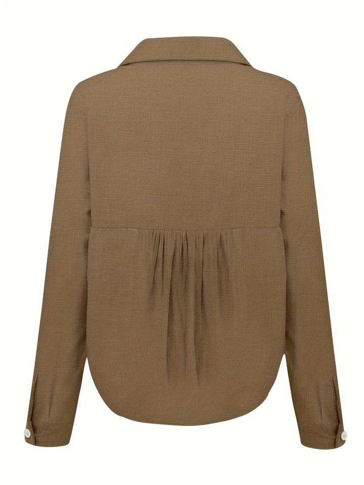 Long Sleeve Linen Shirt, Casual Button Up Shirt For Spring & Fall, Women's Clothing