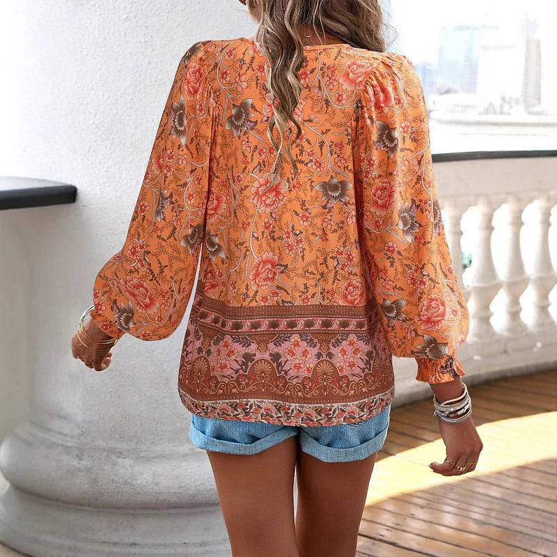 Sofia™ | Sallie™ | Top Bohemien Fluido con Motivo Floreale