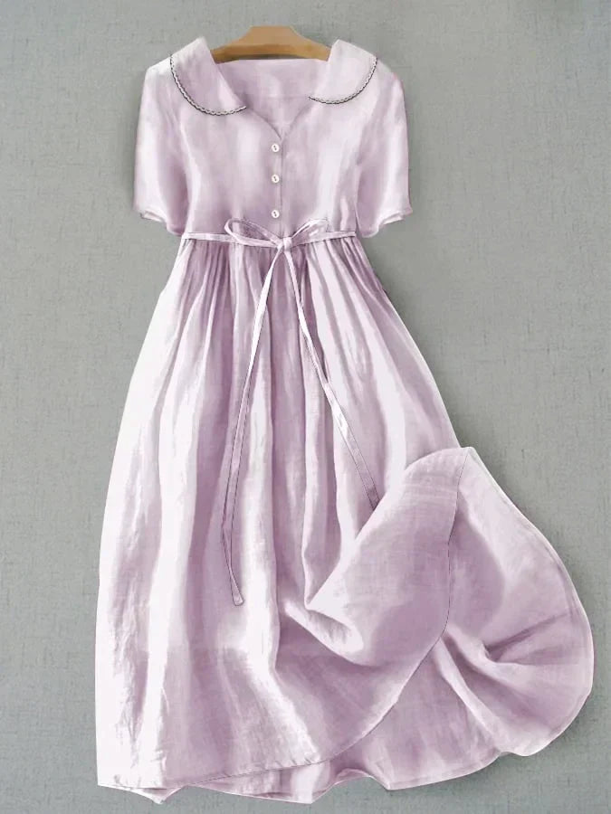 Isla - Elegante Vestito in Cotone e Lino a Manica Media