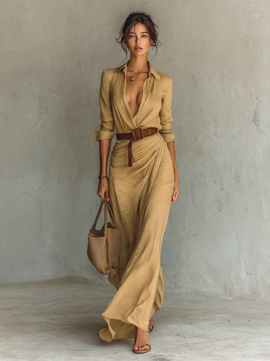 CAMILA™ | ABITO MAXI ELEGANTE CON COLLO A REVERS