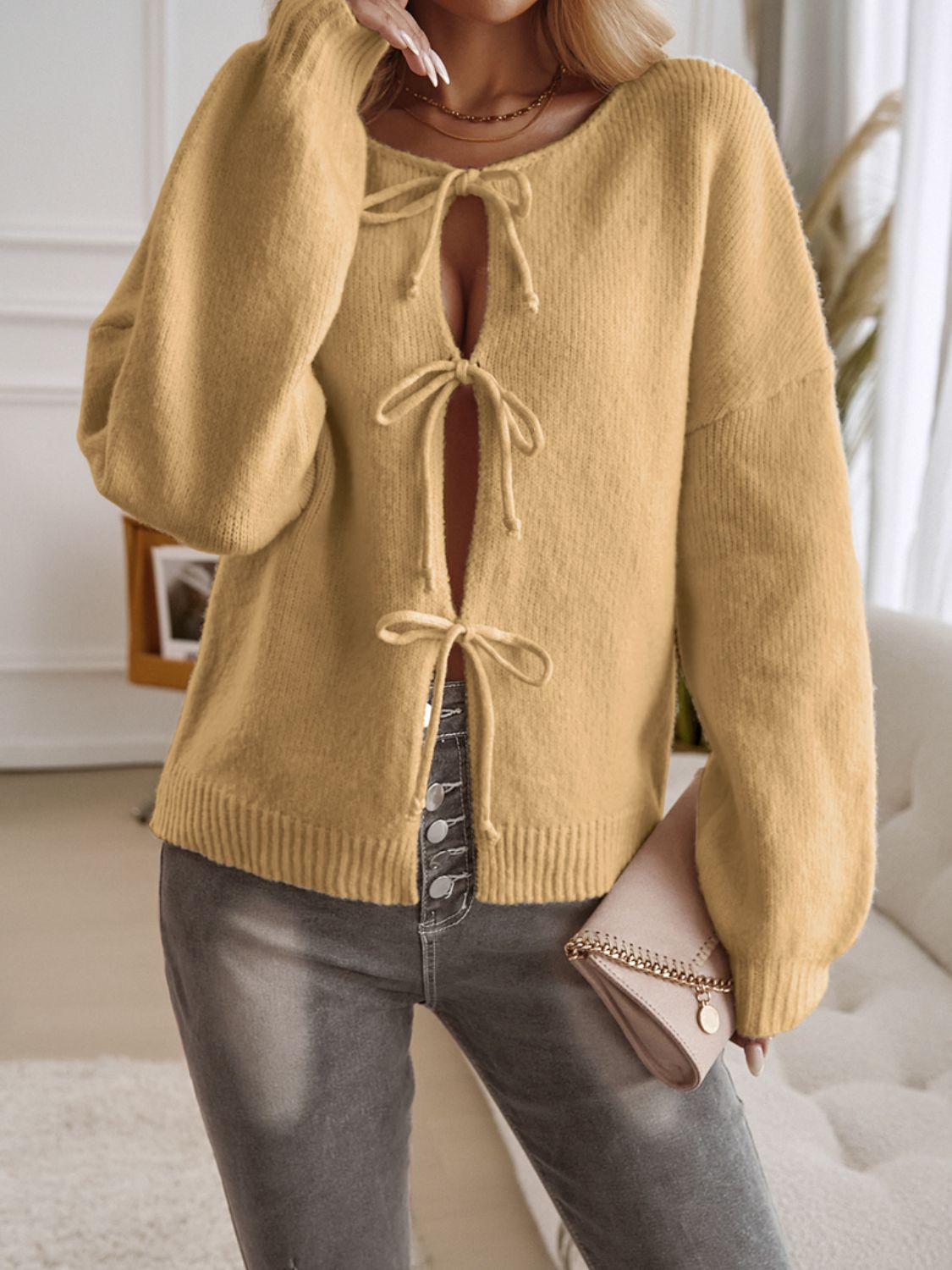 Sofia™ | Cardigan girocollo annodato Allegra-Vita