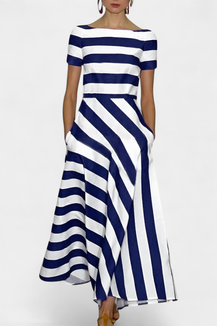 Abito Maxi a Righe Lustra con Taglio Fluido