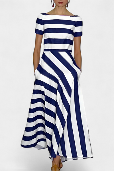 Abito Maxi a Righe Lustra con Taglio Fluido