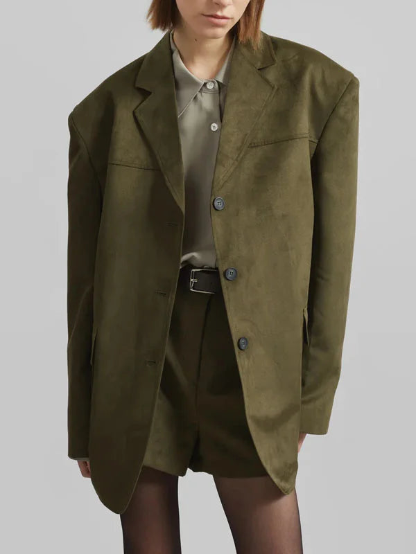 Sofia | Blazer Oversize in Suede Verde Militare