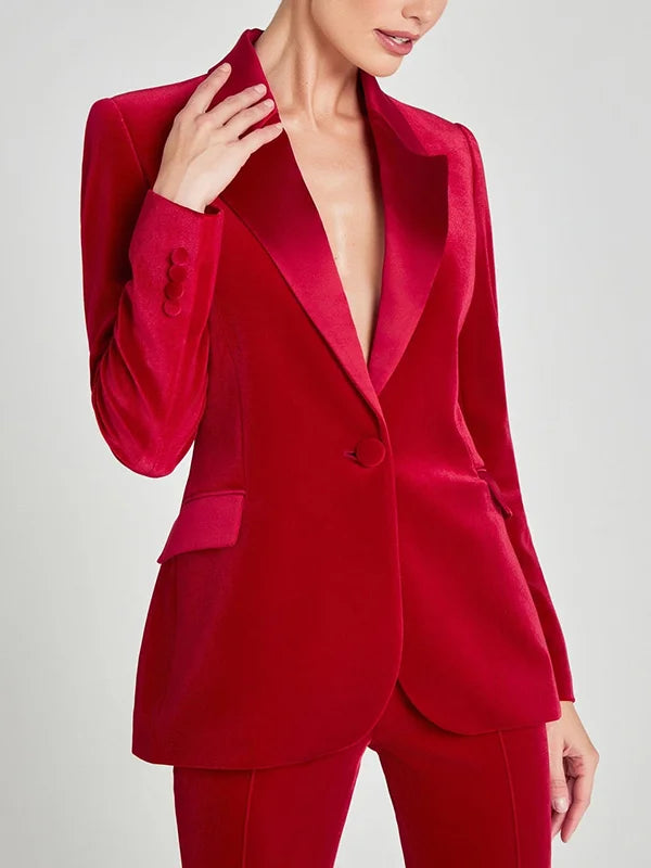 Sofia | Blazer in Velluto Rosso con Revers a Picco