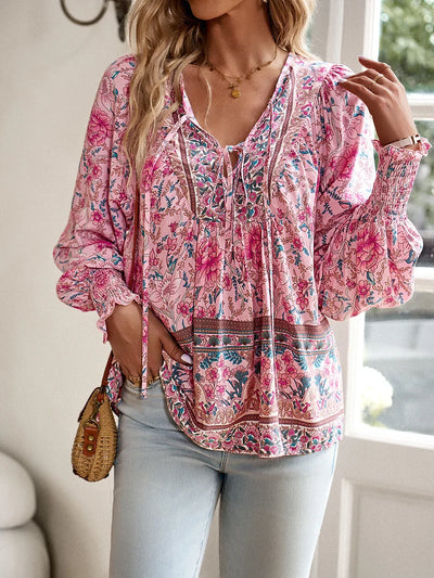 Sofia™ | Sallie™ | Top Bohemien Fluido con Motivo Floreale