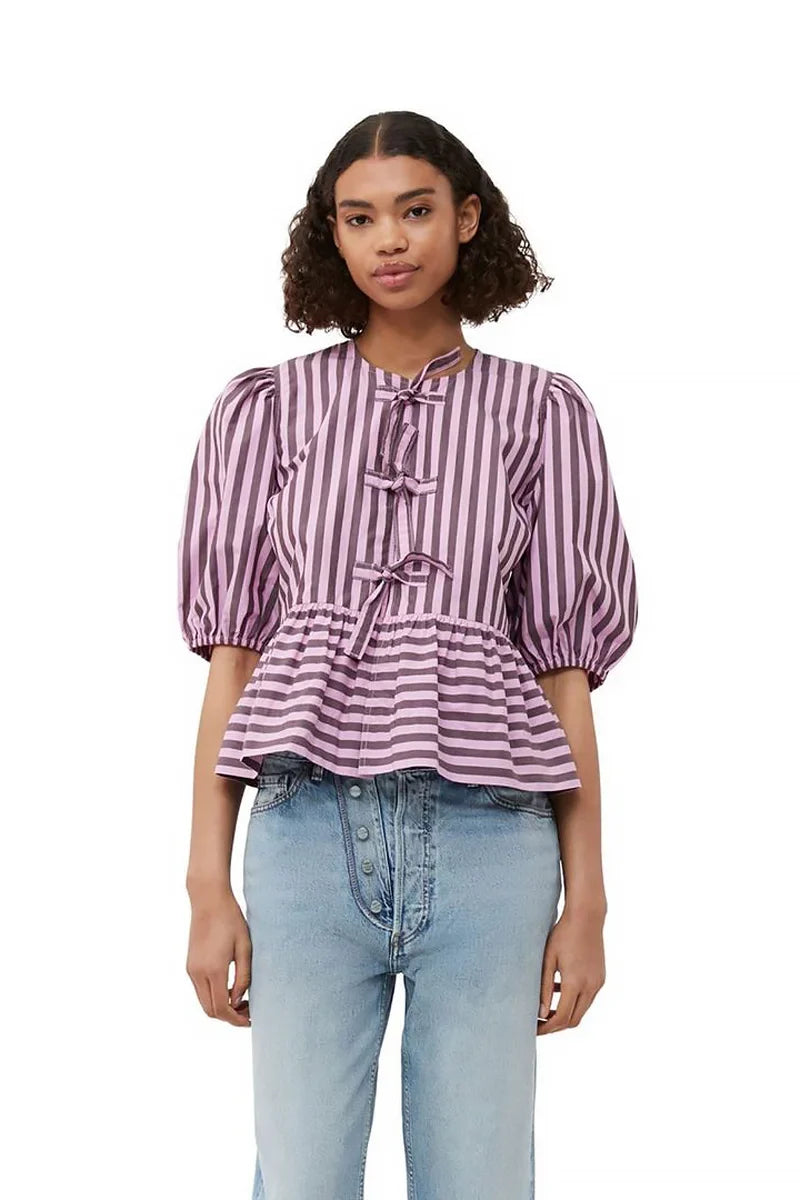 Sofia™ | Blusa a Peplum a Righe con Maniche a Palloncino e Fiocchi