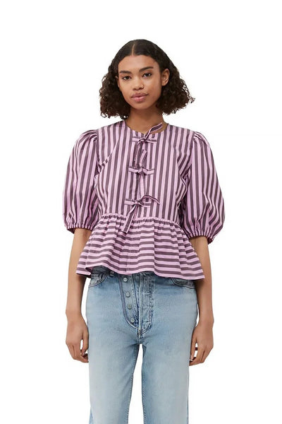 Sofia™ | Blusa a Peplum a Righe con Maniche a Palloncino e Fiocchi