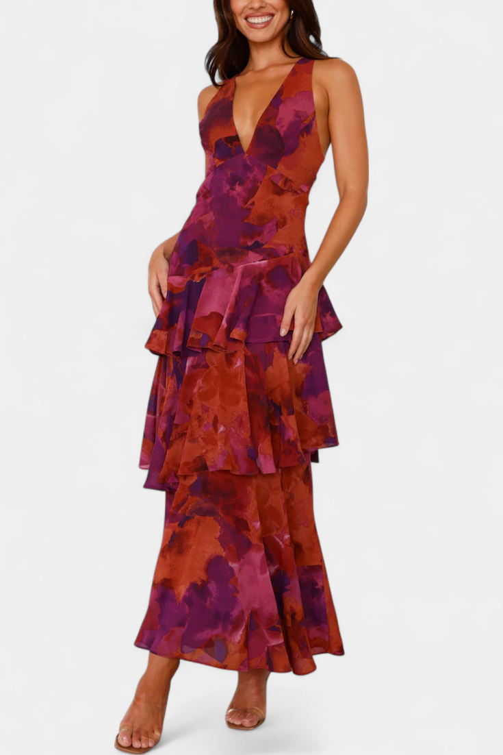 Giulia | Vestito in Georgette con Scollatura a V e Strati Fluttuanti