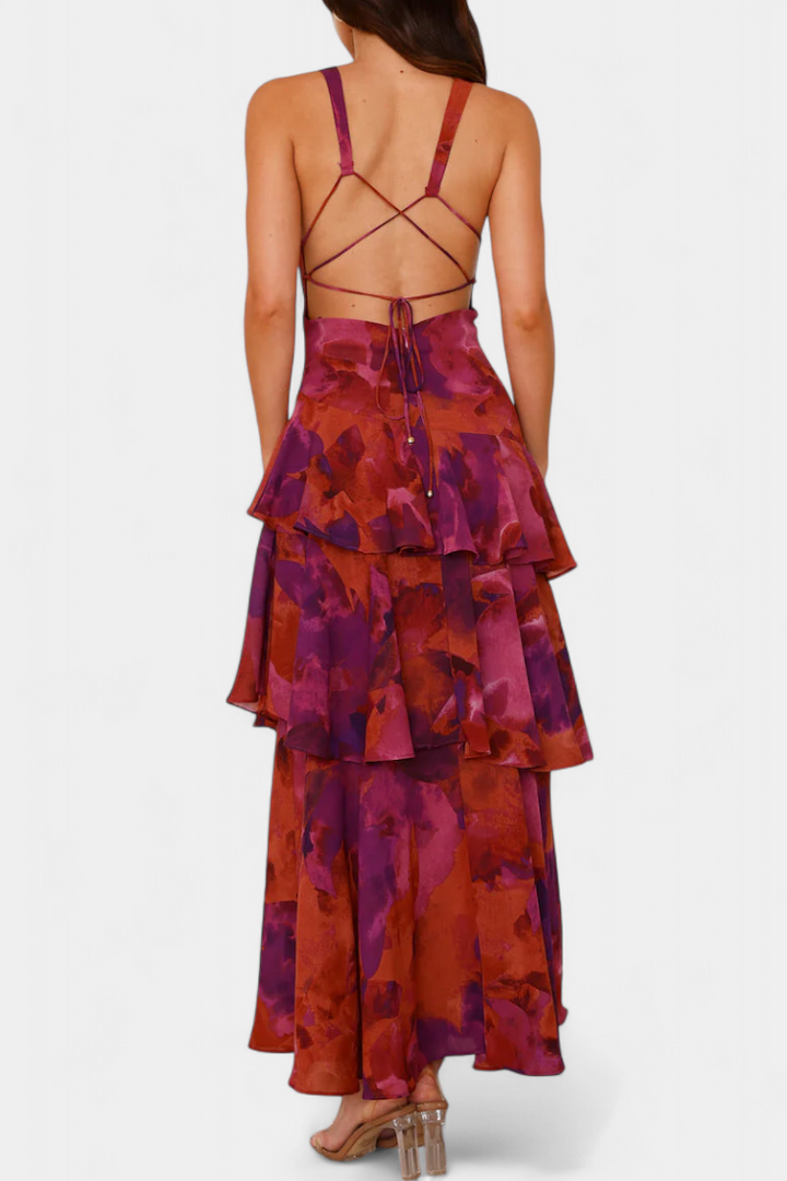 Giulia | Vestito in Georgette con Scollatura a V e Strati Fluttuanti