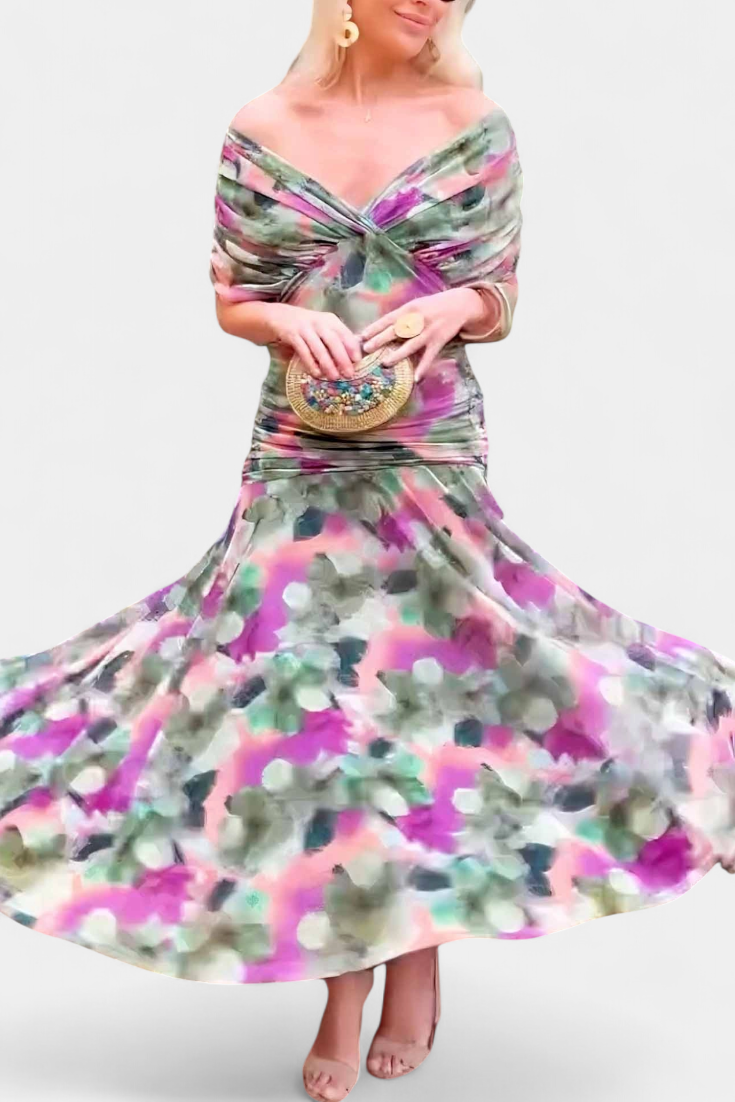 Alondra Vestito Lungo con Stampa Floreale Fantasia e Scollatura a V