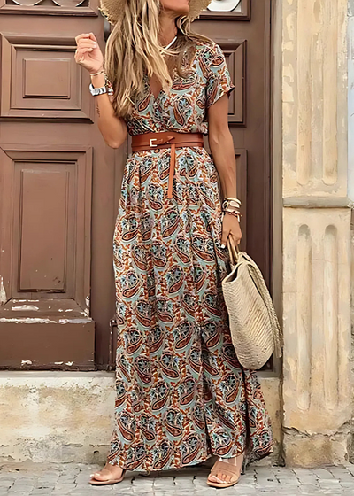 Drina | Vestito lungo bohemien con vita arricciata