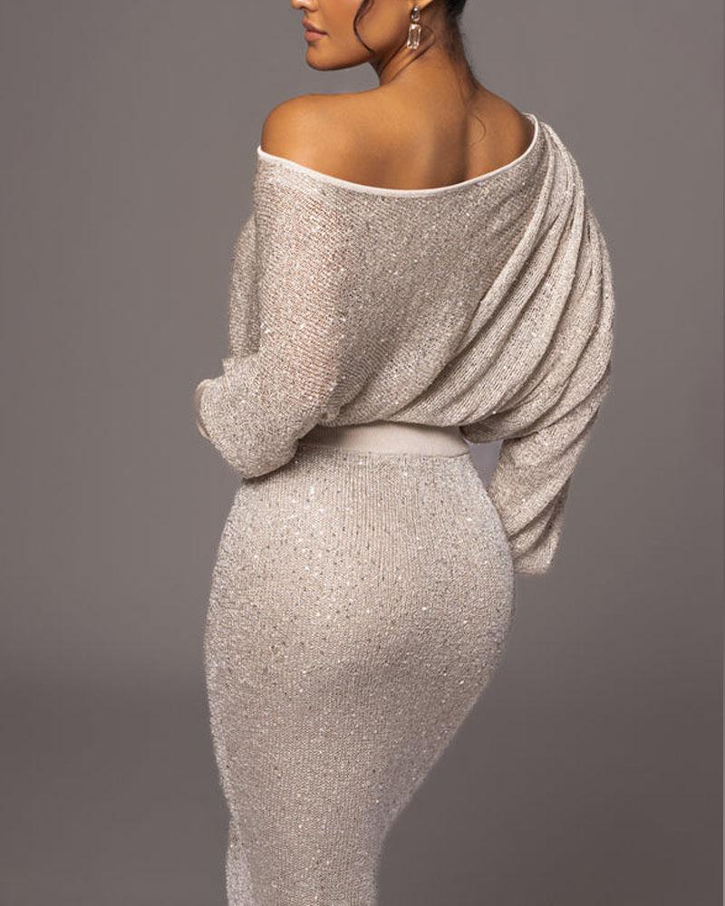 Riva - Elegante Abito Maxi Tricot Off Shoulder