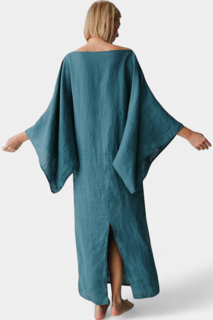 Kamilia Vestito Kimono in Lino Cremisi