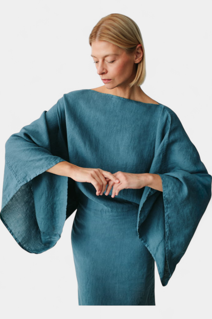 Kamilia Vestito Kimono in Lino Cremisi