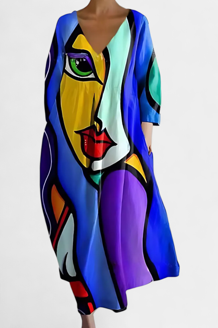 Anne Vestito Lungo Colorato con Scollatura a V