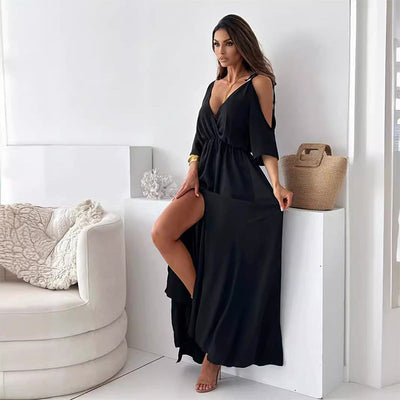 Billie - Vestito Maxi con Scollo a V e Spacco Trendy