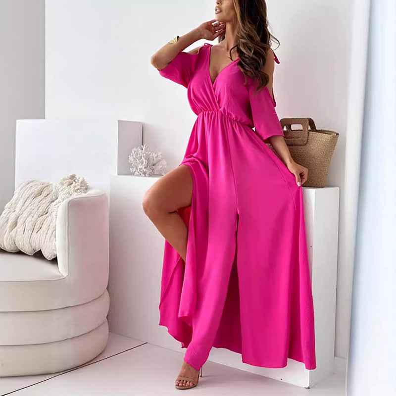 Billie - Vestito Maxi con Scollo a V e Spacco Trendy