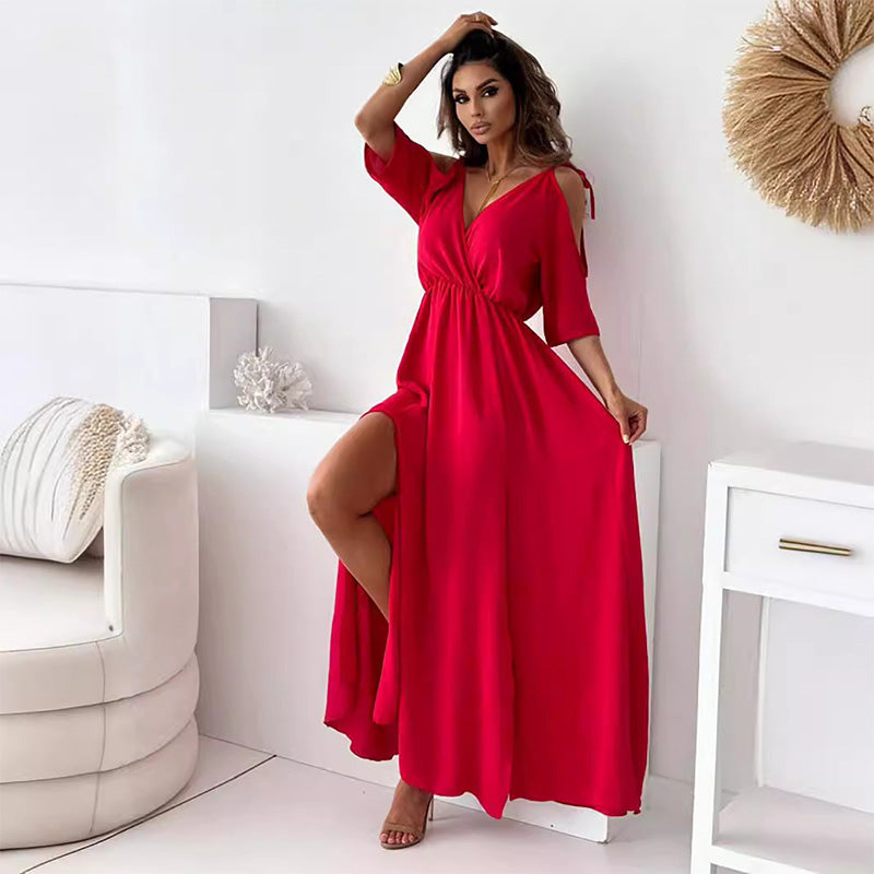 Billie - Vestito Maxi con Scollo a V e Spacco Trendy