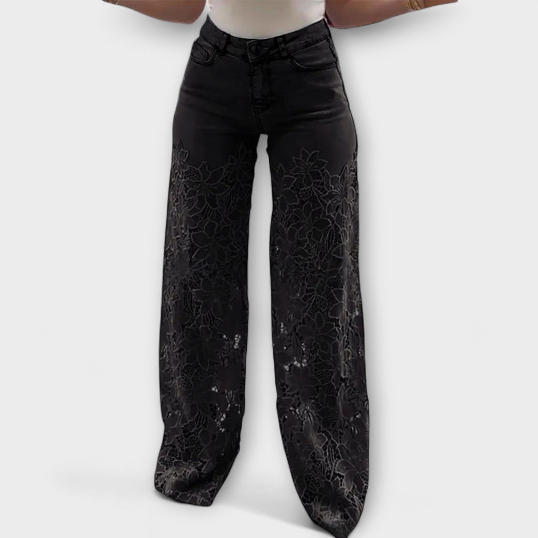 Virelle – Jeans con trasparenza floreale e gamba ampia