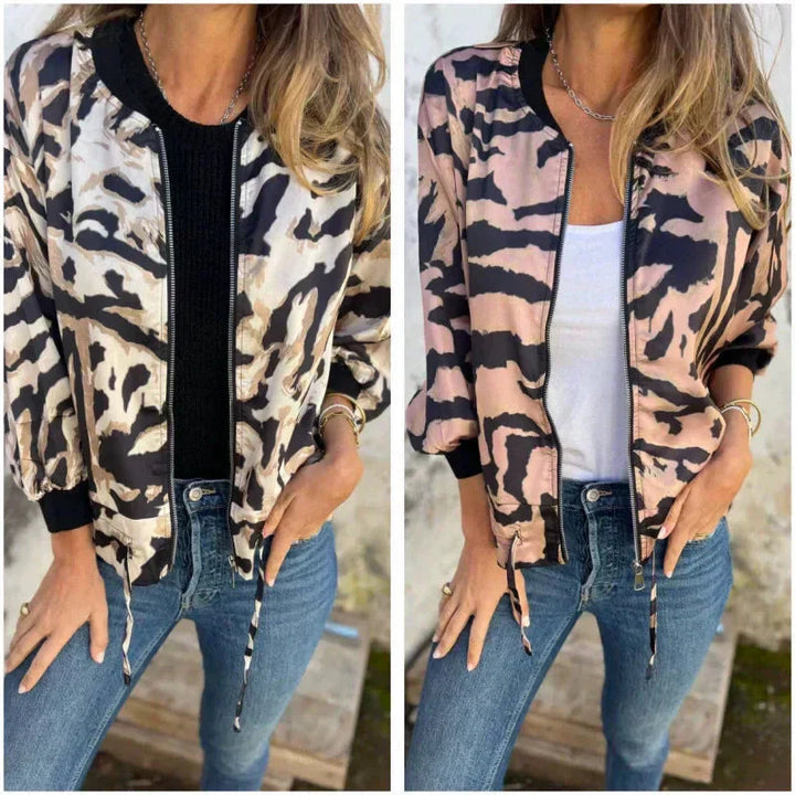 María - Giacca bomber con zip e stampa zebra