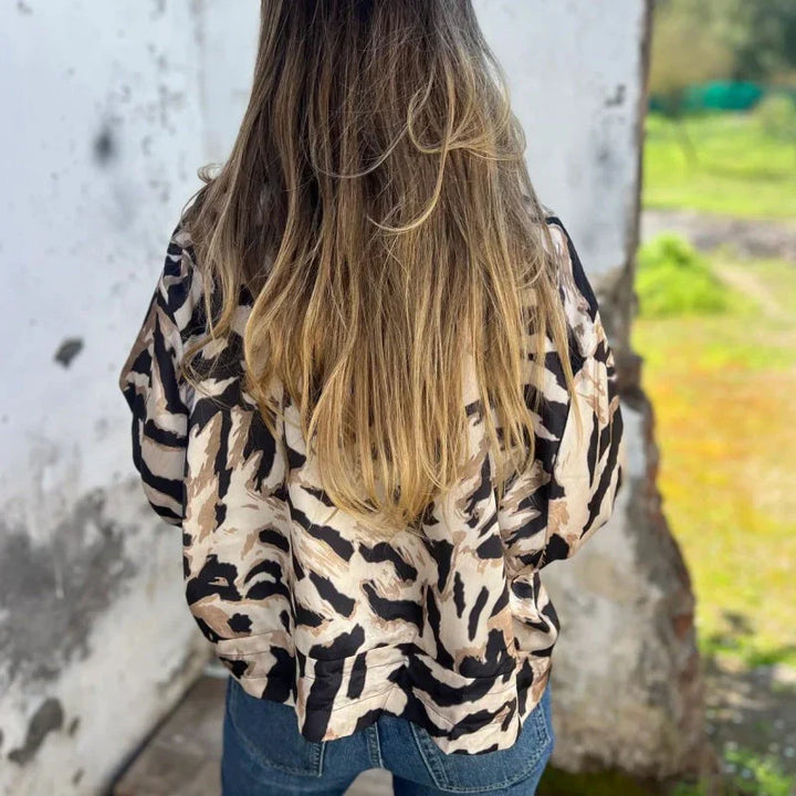 María - Giacca bomber con zip e stampa zebra