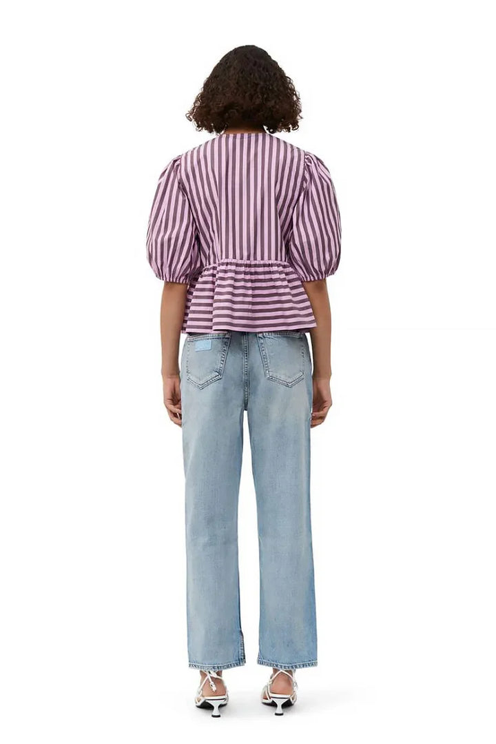 Sofia™ | Blusa a Peplum a Righe con Maniche a Palloncino e Fiocchi