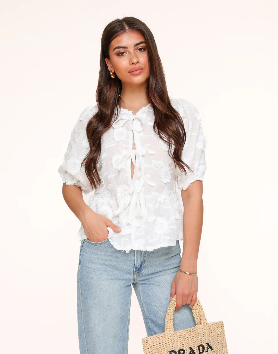 Sofia™ | Luna - Top con Fiori Bianchi