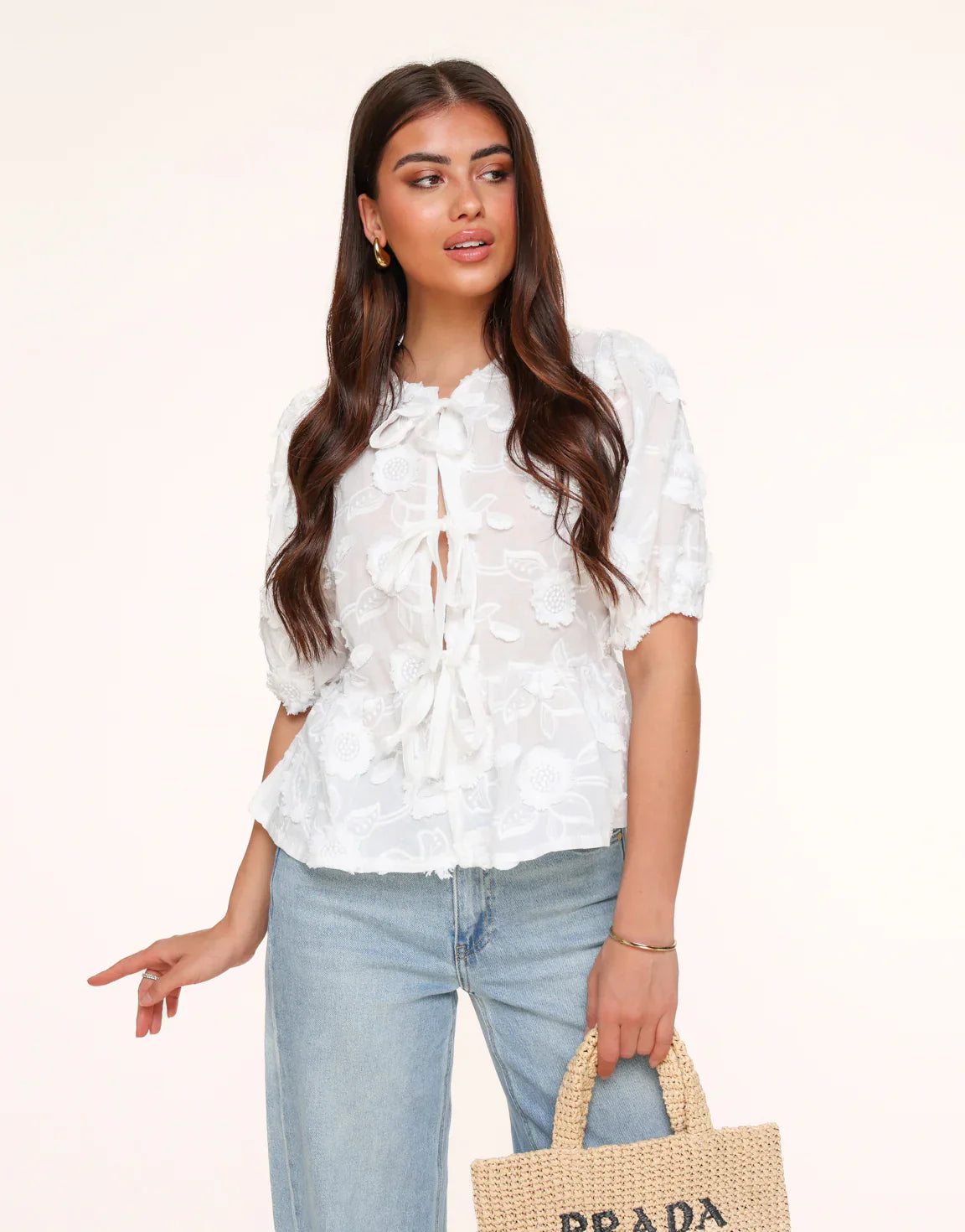 Sofia™ | Luna - Top con Fiori Bianchi