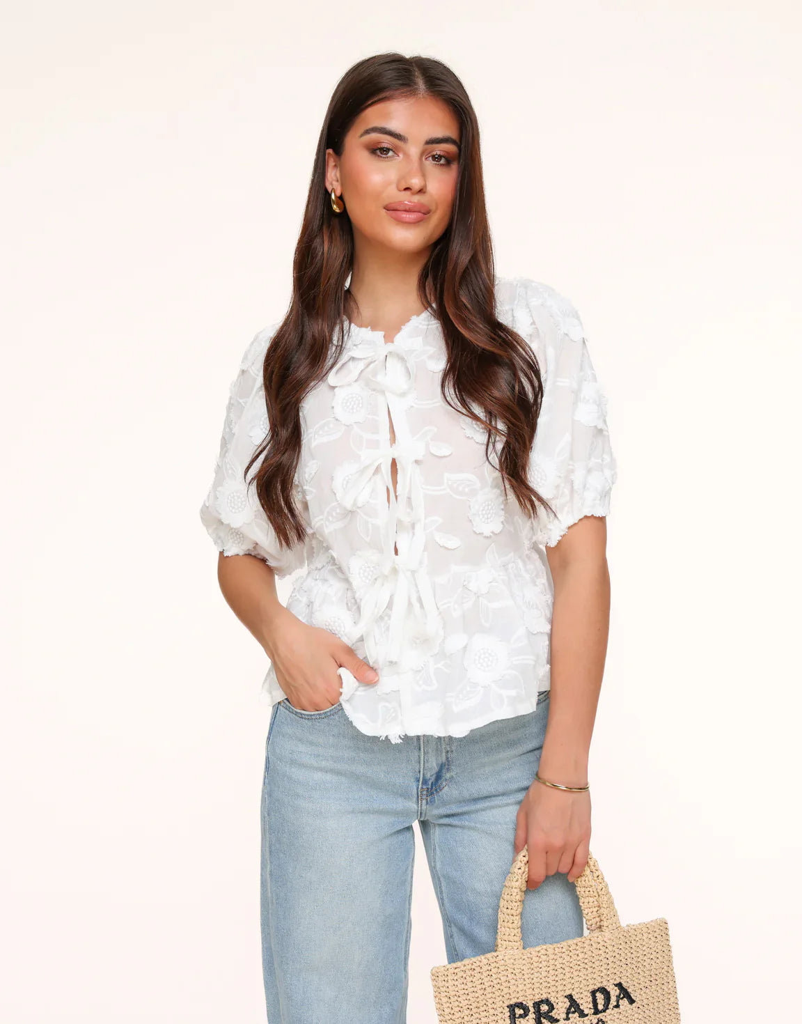 Sofia™ | Luna - Top con Fiori Bianchi